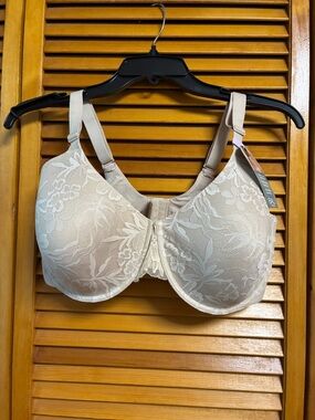 Bali Beige Floral Lace Full-Coverage Underwire Bra